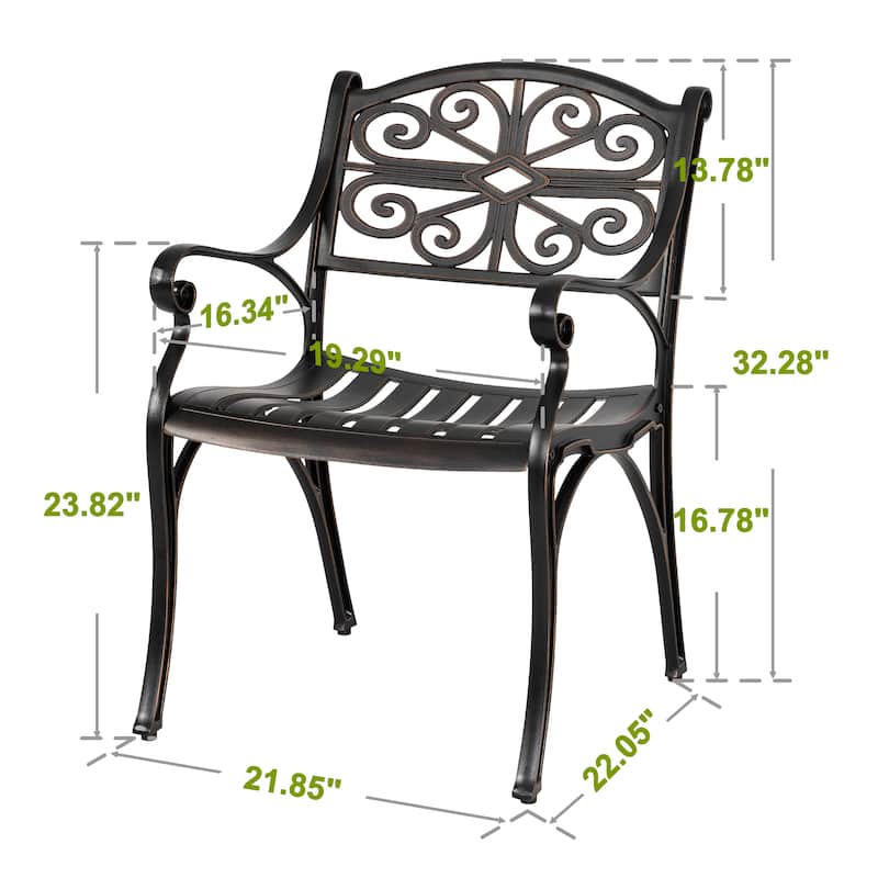Patio Cast Aluminum Dining Chairs of 2, Bistro Chairs with Armrests