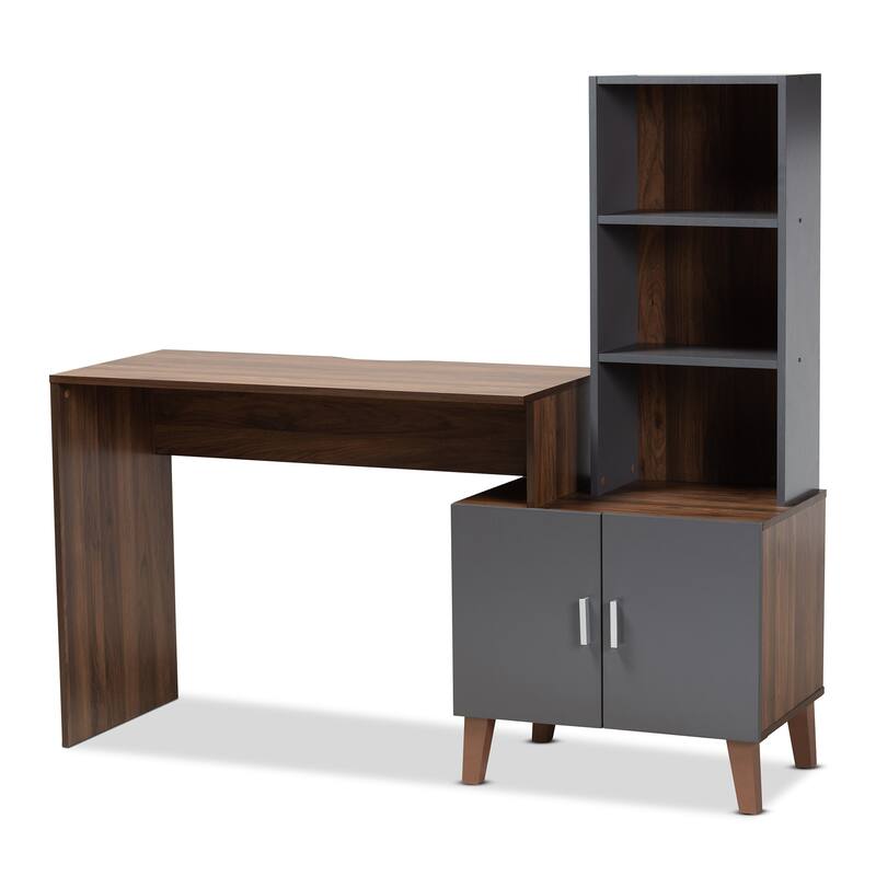 Jaeger Two-Tone Brown and Dark Grey Wood Storage Desk with Shelves - Grey
