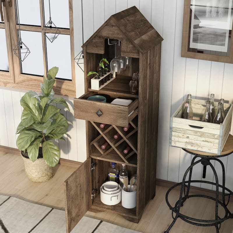 Valko Rustic Oak 1-drawer 5-bottle Wine Rack by Furniture of America