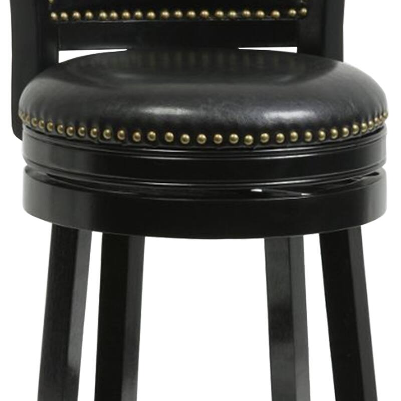 Nailhead Trim Round Leatherette Counter Stool with Flared Legs, Black - 37.5 H x 18 W x 21.5 L Inches