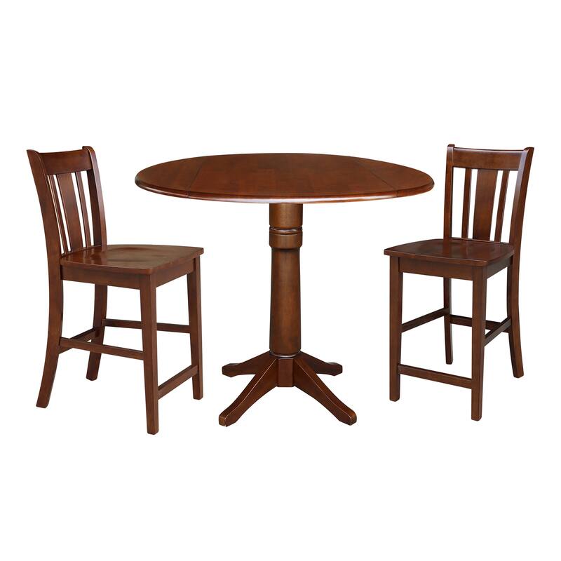 42" Round Pedestal Couonter Height Table and Two Stools - Espresso