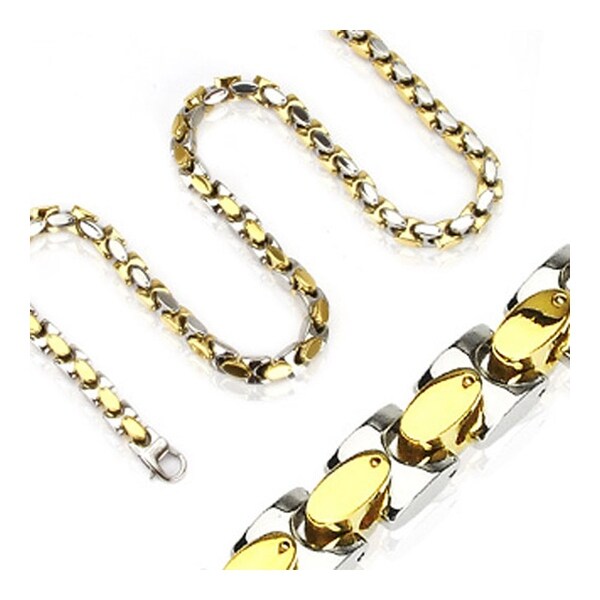 Stainless Steel Duo Tone Gold Plated Square Links Necklace (6.4 mm) - 24 in