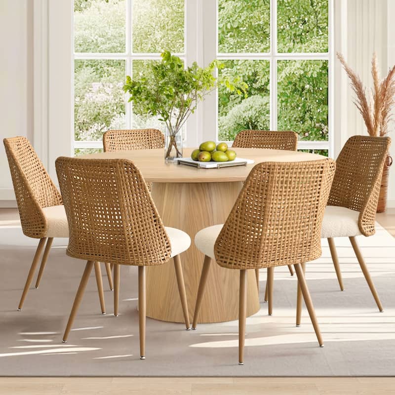 19.5" Seat Height Rattan Back Dining Chair (Set of 6) - Beige