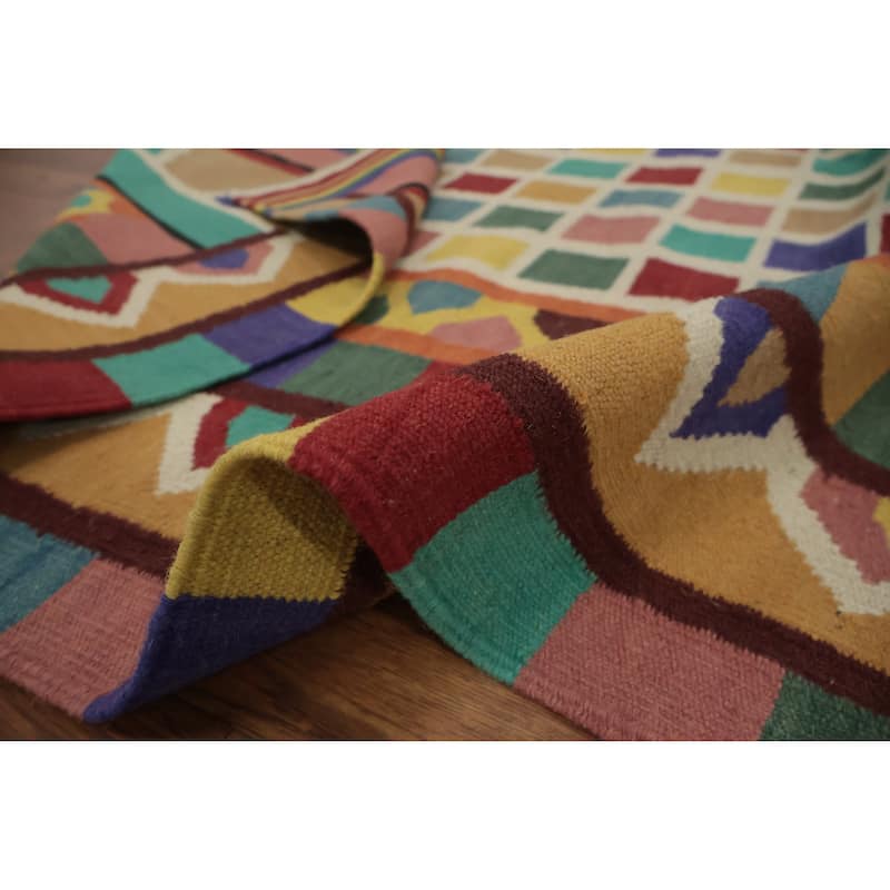 Hand Woven Oriental 100% Wool Carpet Southwestern Modern Multi-Colored Kilim Area Rug - 6' 0'' X 5' 10''