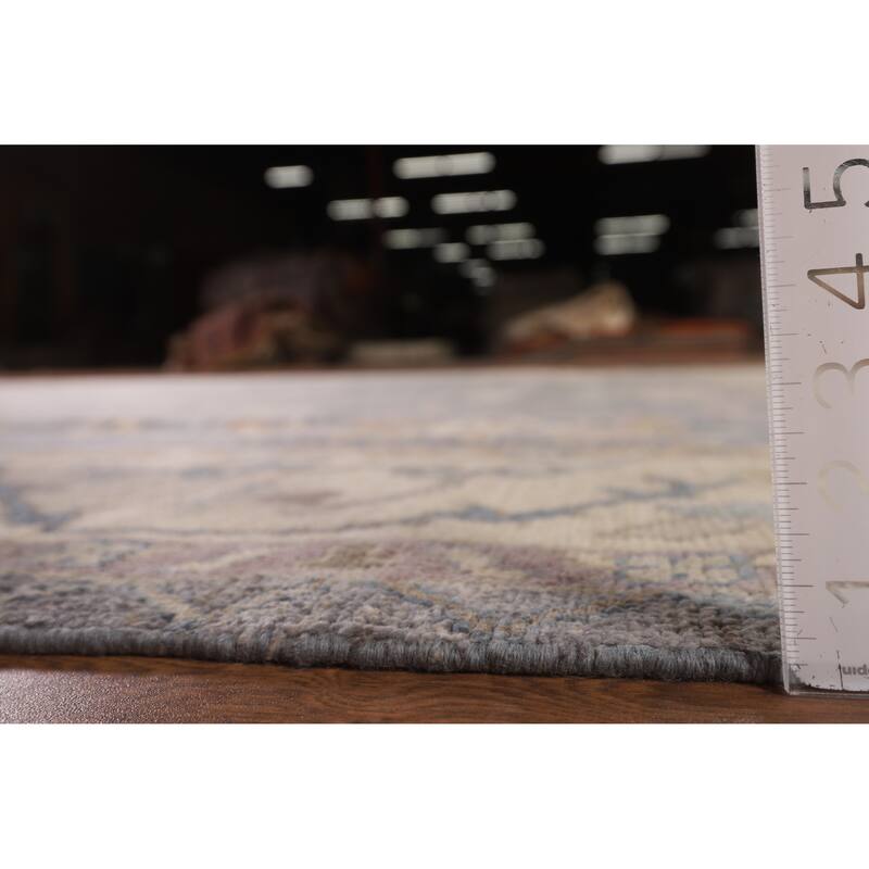 Gray Blue Oushak Vegetable Dye Area Rug Hand-Knotted Wool Carpet - 9'1" x 12'0"