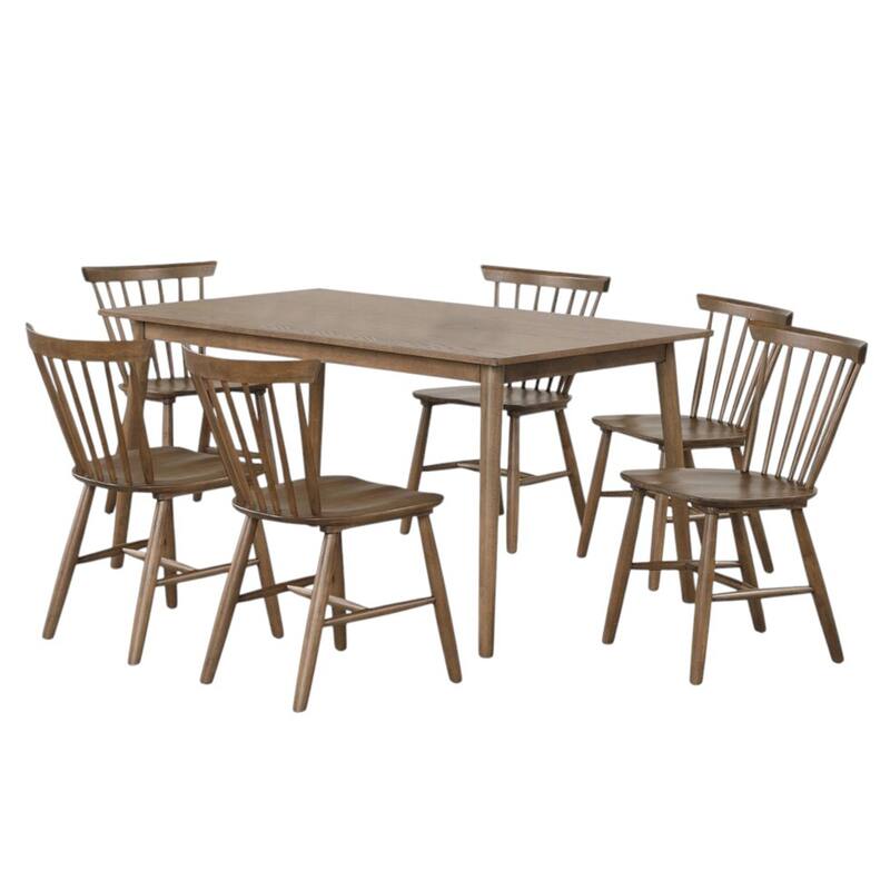 7 Piece Wooden Dining Set with Tapered Legs - Walnut