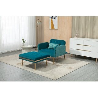 2 in 1 Chaise Velvet Lounge Chair Accent Chair with 3 Reclining Angles ...