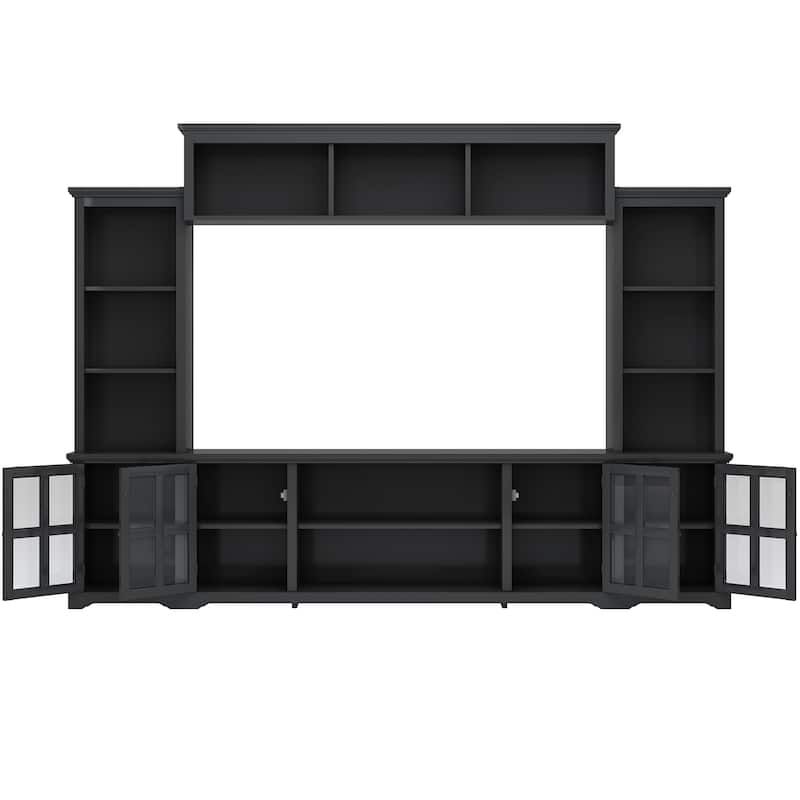Entertainment Wall Unit with Bridge and Tempered Glass Door, TV Console Table for TVs up to 70"