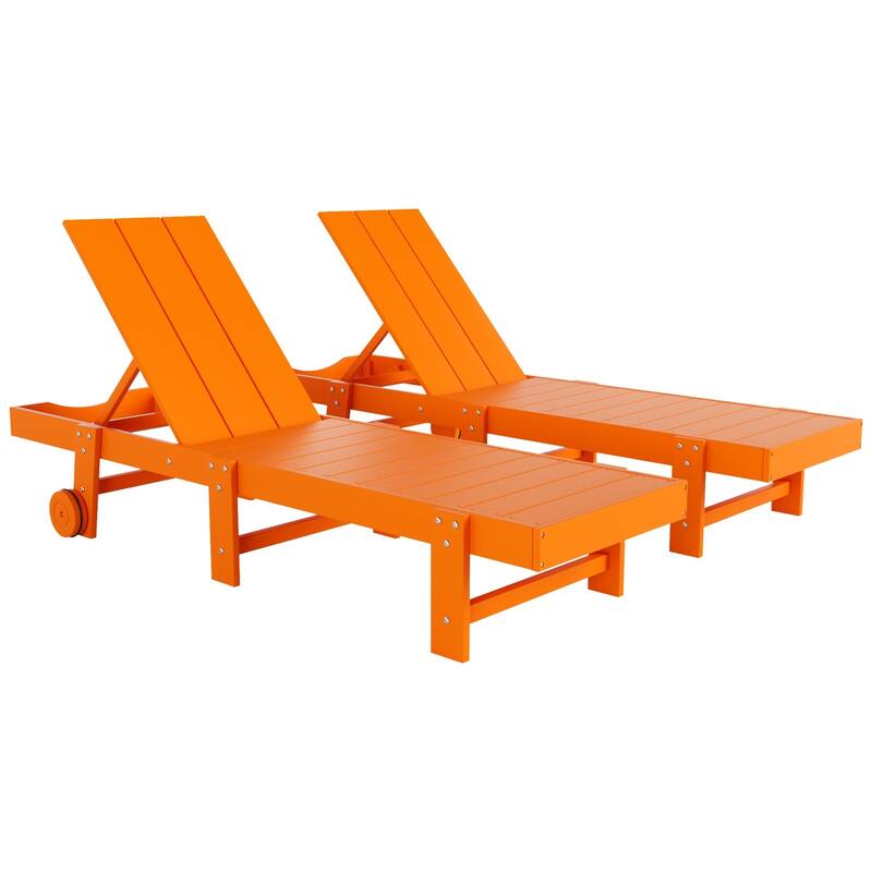 Shoreside Modern Poly Eco-Friendly All Weather Reclining Chaise Lounge With Wheels (Set Of 2)