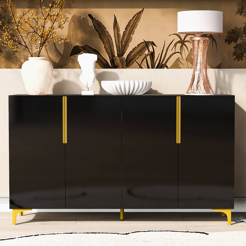 A Glossy Finish Light Luxury Storage Cabinet, Adjustable, Suitable for Living Room, Study, Hallway.