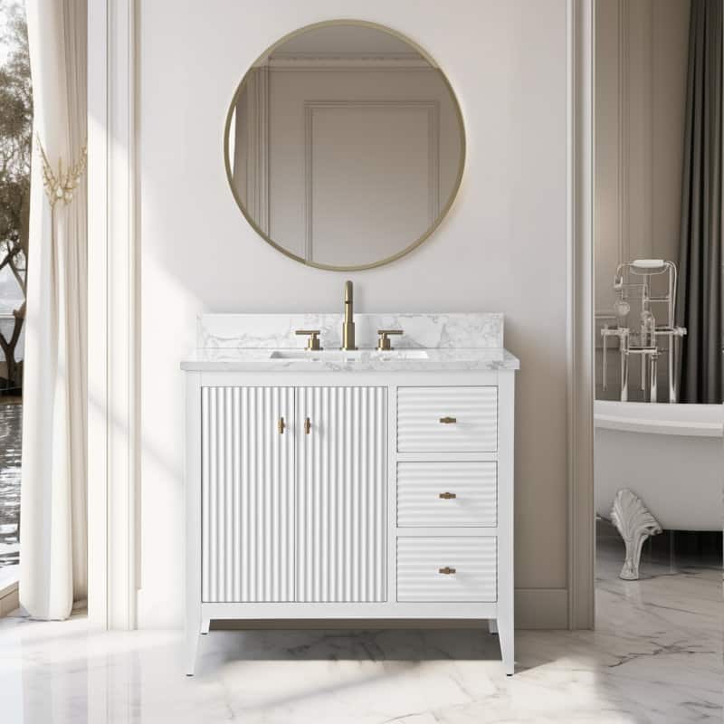 Vanity Art 36" Single Sink Bathroom Vanity Cabinet with Engineered Marble Countertop