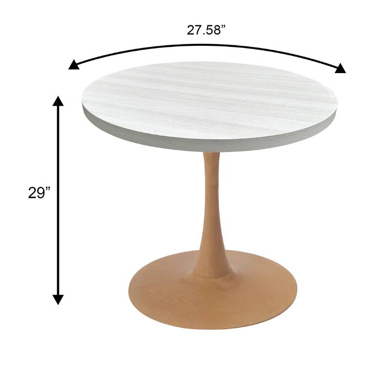 Bristol 27" Round Dining Table with MDF Top and Natural Wood Steel Pedestal Base for Modern Kitchen and Dining Room