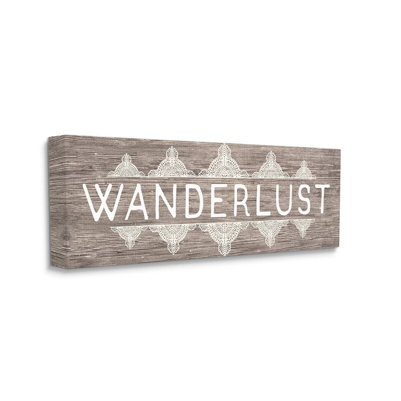 Stupell Rustic Wanderlust Phrase with Paisley Country Pattern Canvas Wall Art - 10 x 24
