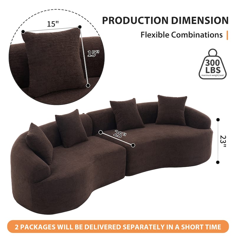 Full Compression Sponge Chenille Curved Sleeper Sofa Couch with 4 Pillows