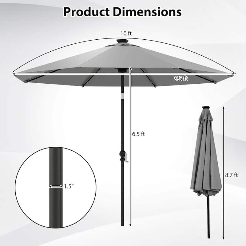 Costway 10 FT Solar Patio Umbrella with 96 LED Lights 35° Adjustable