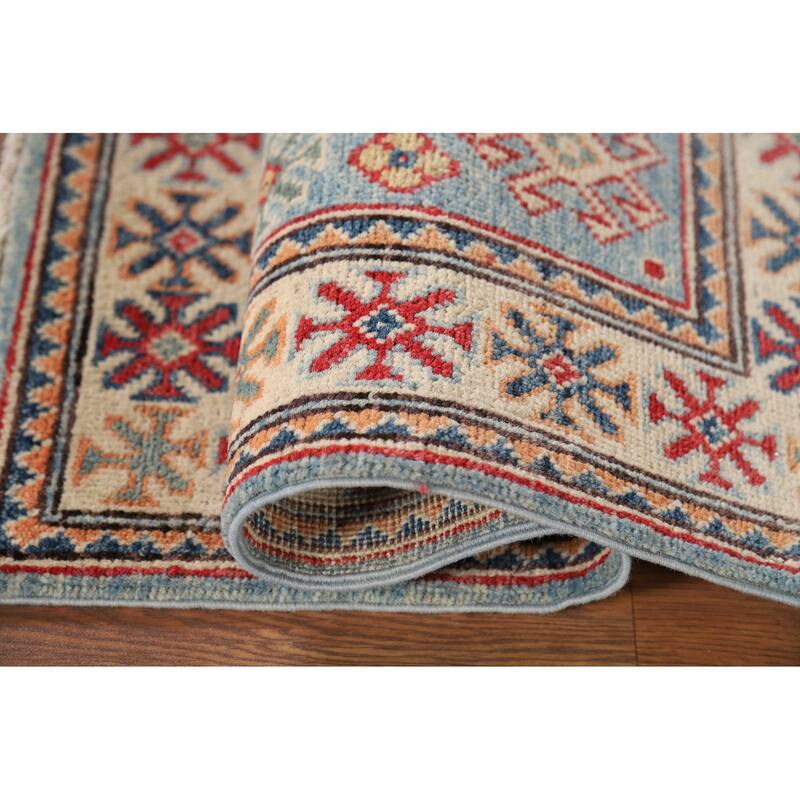 Light Blue Kazak Foyer Rug Handmade Wool Carpet - 2'1" x 3'1"