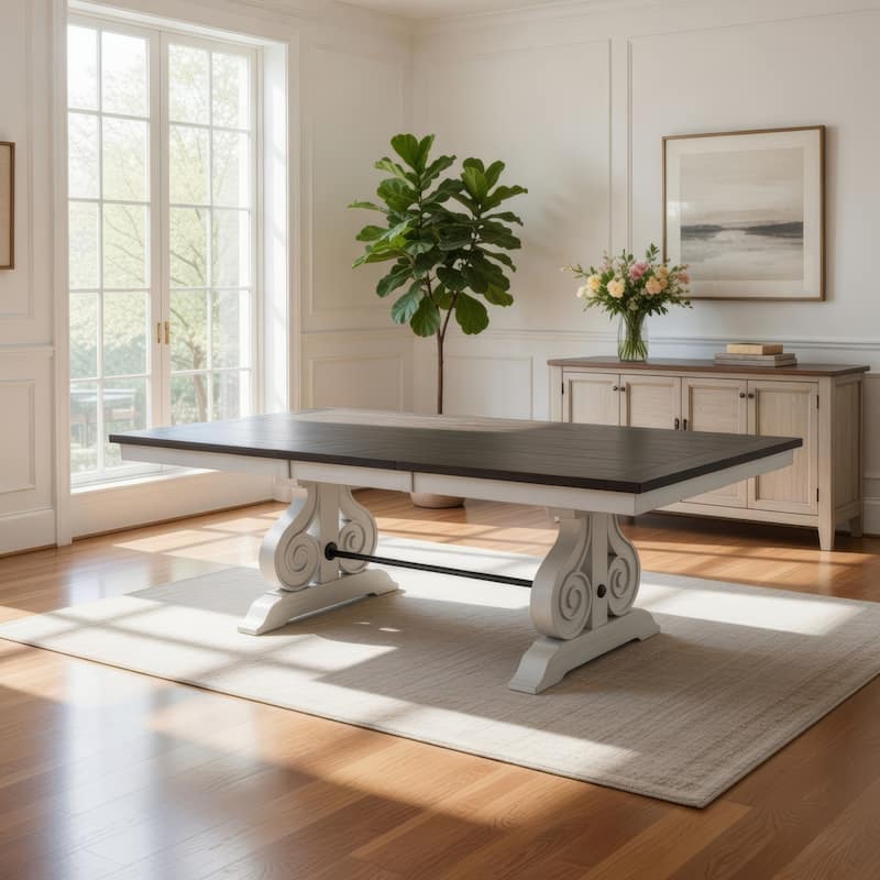 Orso Dining Table, White and Brown 78-96 Inch Extendable Mahogany Wood