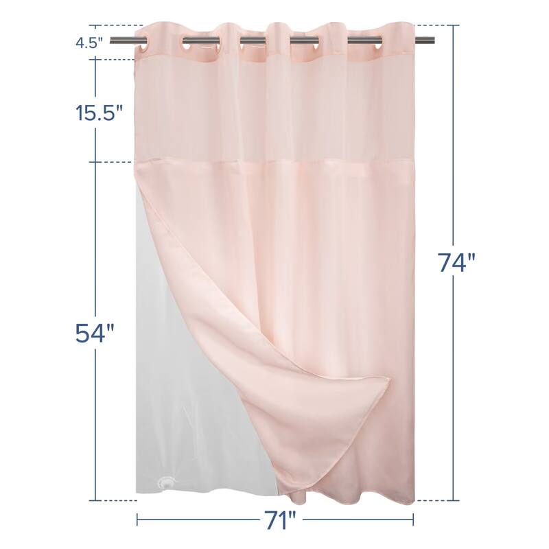 No Hook Slub Linen Texture Shower Curtain with PEVA Snap-in Liner