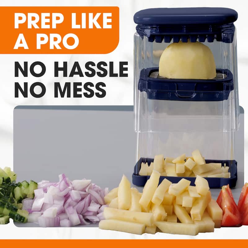 Cheer Collection Vegetable Chop Box with 3 Blades Navy Blue