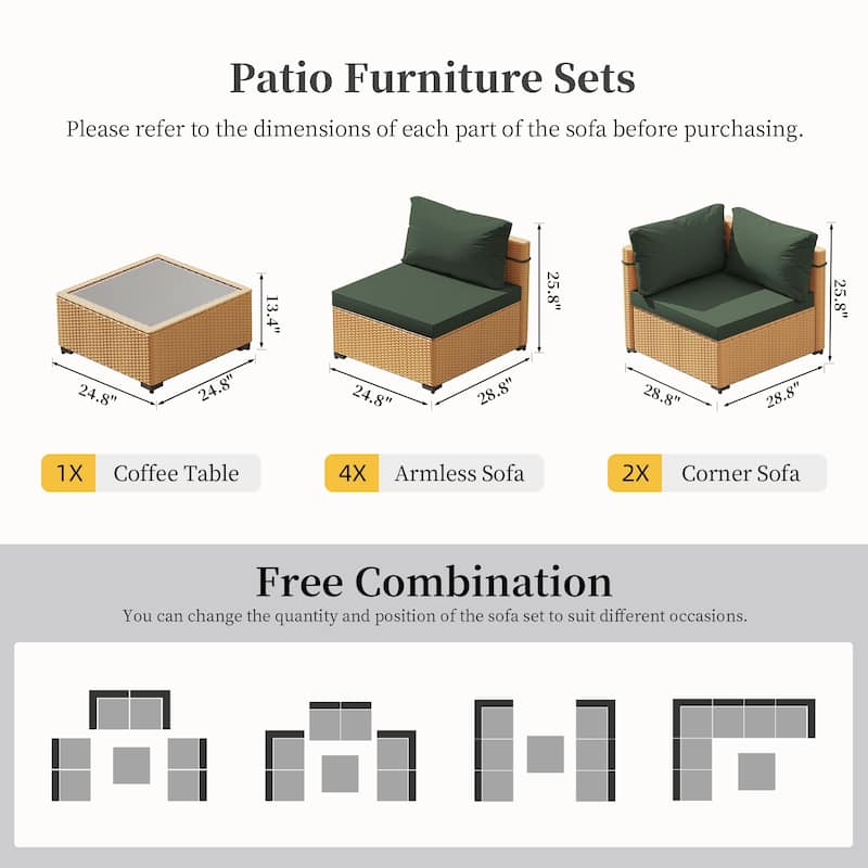 UPHA 7-Piece Rattan Patio Sofa Conversation Set with Cushions