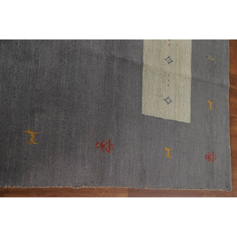 Tribal Gray Gabbeh Oriental Area Rug Hand-Knotted Wool Carpet - 8'1"x 9'11"