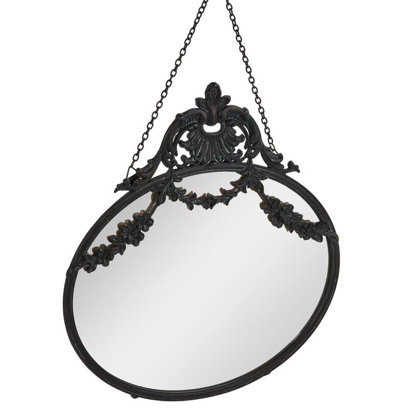 Framed Wall Mirror with Decorative Chain - Black