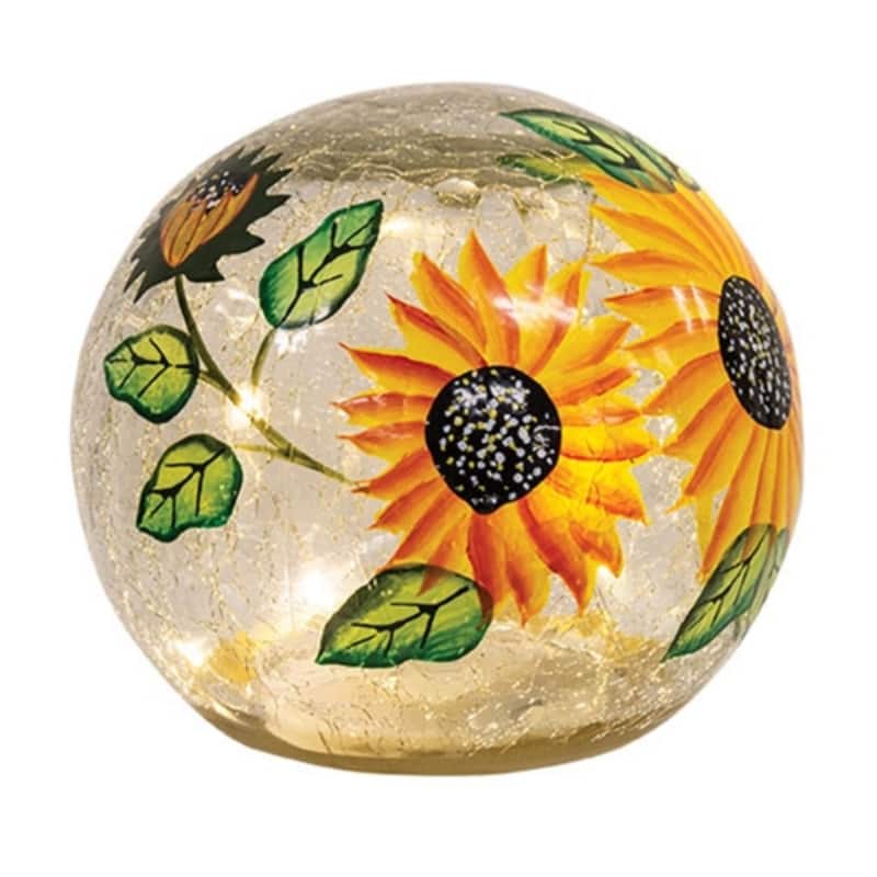 Sunflowers Crackled Glass LED Light Orb - 6 x 6 x 6 in - Yellow