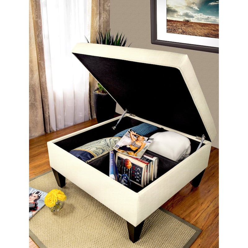 MJL Furniture Manhattan Allure Upholstered Organizational Cocktail Ottoman Table - Ivory