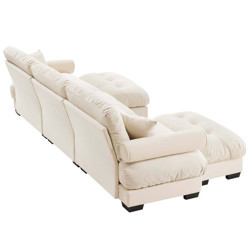 130" Velvet Modular Sectional Sofa with Ottomans & Pillows