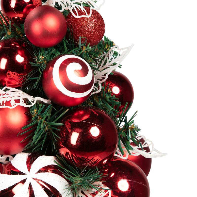Peppermint Swirls Christmas Tabletop Potted Tree - 17" - Red and White