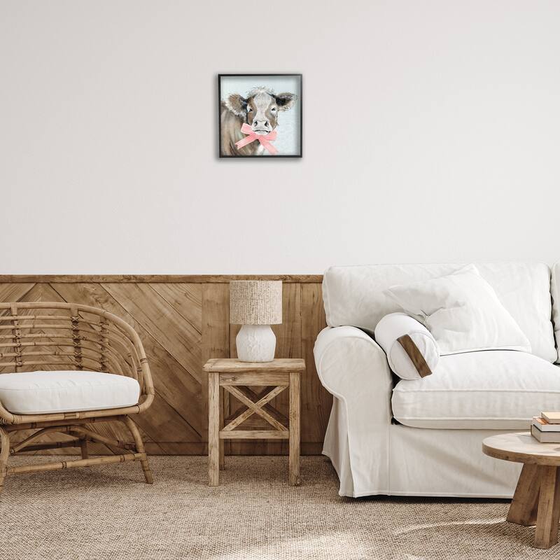 Stupell Cow with Pastel Ribbon Framed Giclee Art Design By Janet Tava
