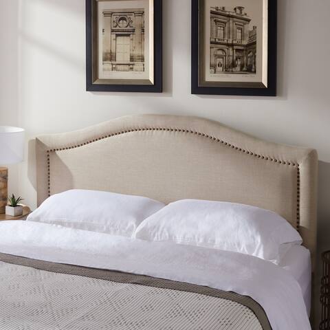 Abbyson Raleigh Studded Beige Linen Headboard