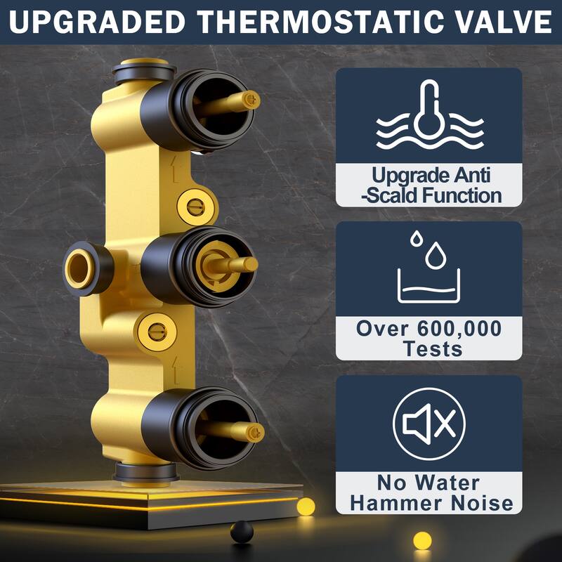 Thermostatic Dual Shower System 12" and 6" Rainfall Shower Head with 6 Body Jets & Handheld Shower