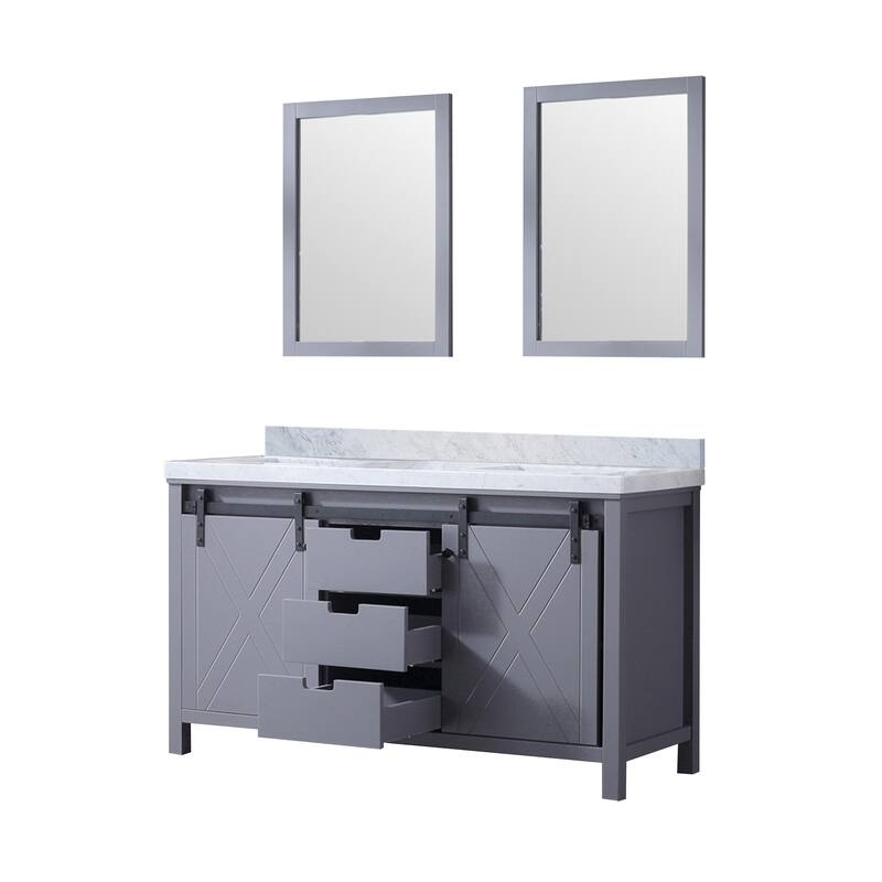 Marsyas 60 in W x 22 in D White Double Bath Vanity, Grey Quartz Countertop and 24 in Mirrors