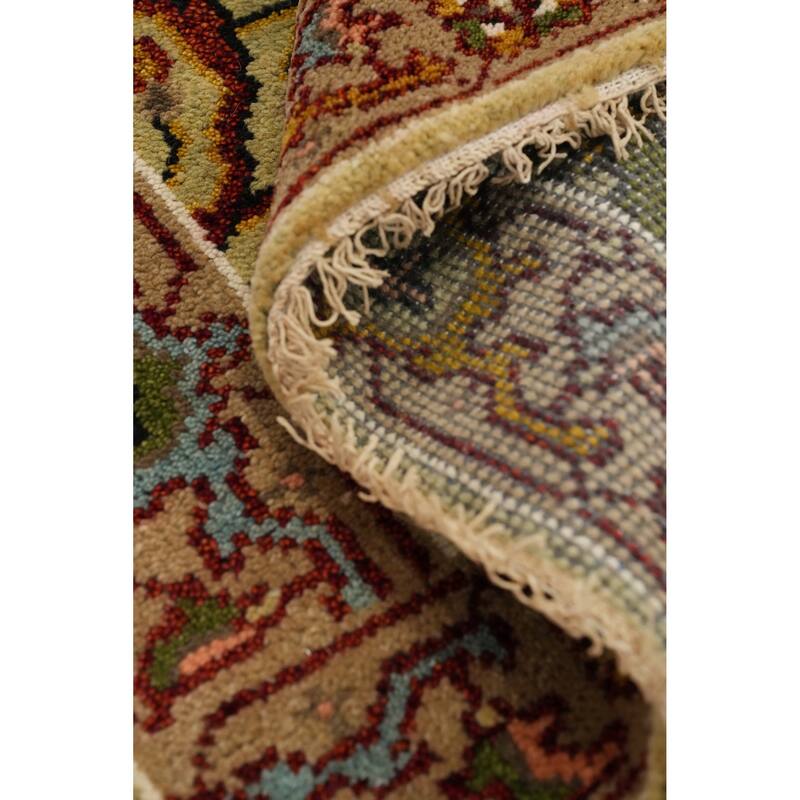 Hand-knotted Transitional Wool Carpet Green Oushak Rug Oriental Carpet Floral Area Rug Oriental Carpet - 8' 0'' X 2' 7''