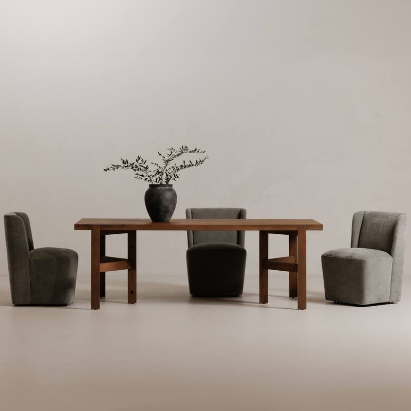 NADAAL STUDIOS Zadie Rolling Dining Chair, 360° Swivel, Polyester Upholstery, High-Density Foam Cushioning, Cream