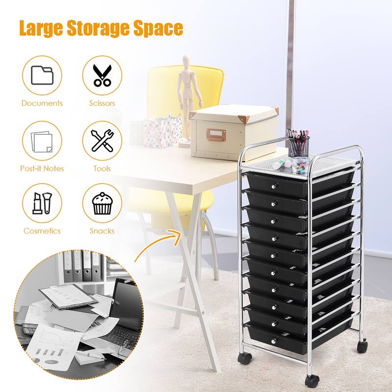 10-Drawer Rolling Cart Utility Organizer with Wheels