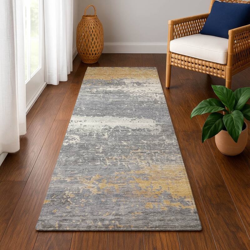 Premium Washable Super Soft Abstract Modern Mayfield Rug - Gold - 2'3" x 7'6"