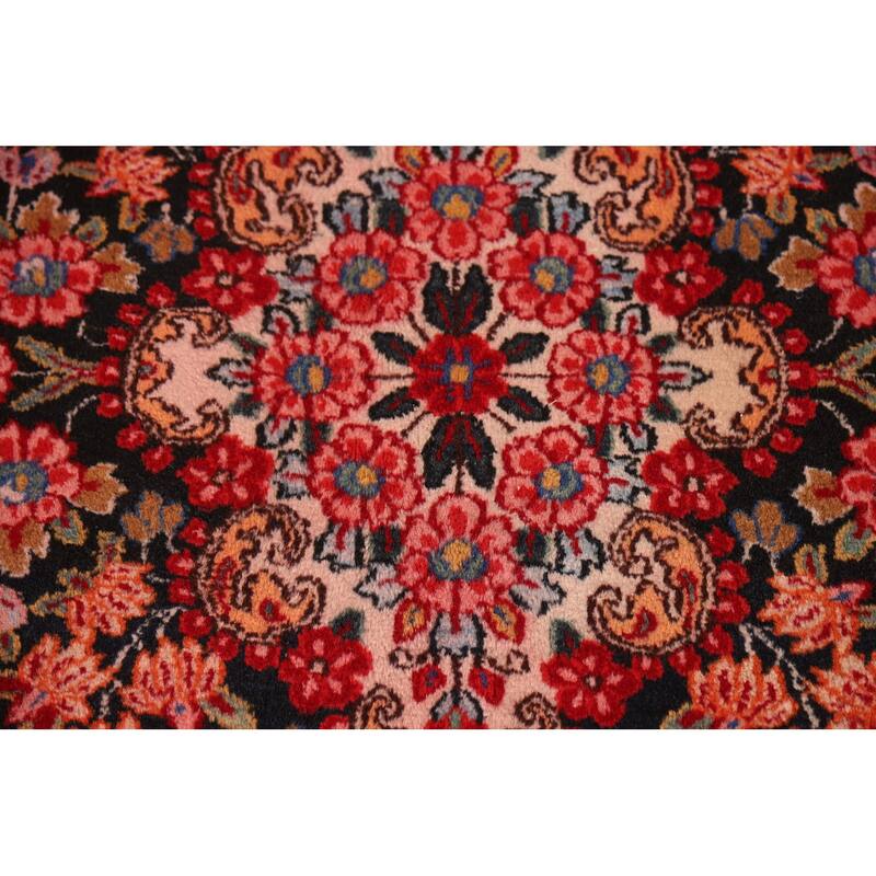 Red Medallion Kerman Persian Vintage Area Rug Handmade Wool Carpet - 9'2"x 12'8"