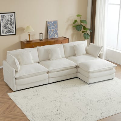 Roomfitters Spacious Modular Corduroy L-Shape Sectional Sofa with Side Storage Pockets for Living Room Convenience