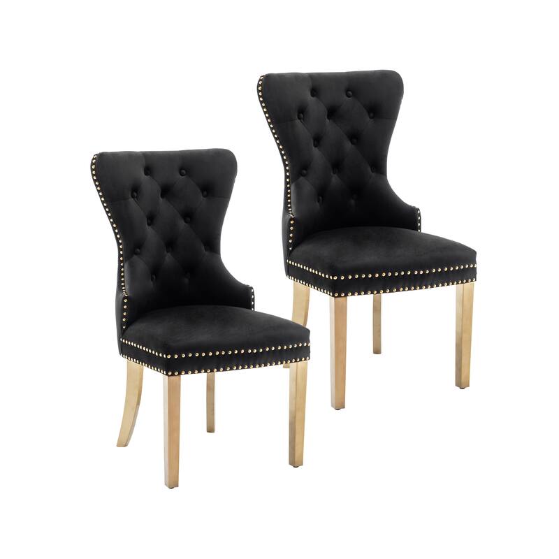 Porthos Home Caily Tufted Velvet Dining Chairs with Gold Chrome Legs, Set of 2