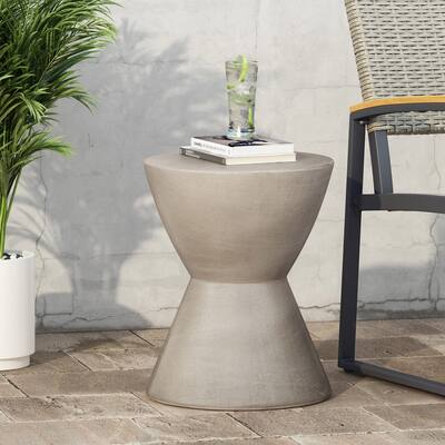 Roomfitters Outdoor MGO Side Table, Modern Hourglass Accent Table for Patio or Living Room, Light Grey