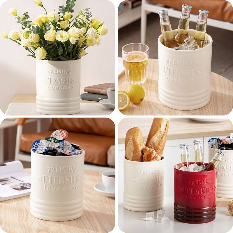 LOVECASA Ceramic 7.2" Large Utensil Holder for Kitchen Countertop