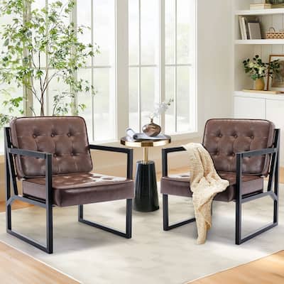 Leather Accent Chair, Accent Arm Chair Comfy Armchair with Metal Legs - Set of 1