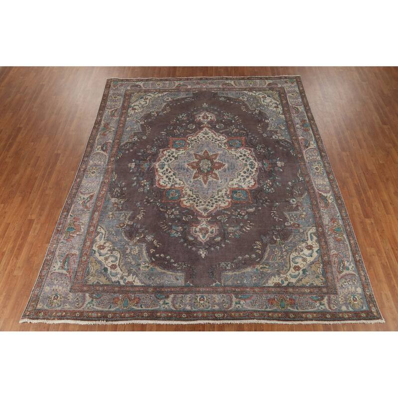Traditional Tabriz Persian Vintage Area Rug Hand-Knotted Wool Carpet - 9'11"x 12'2"
