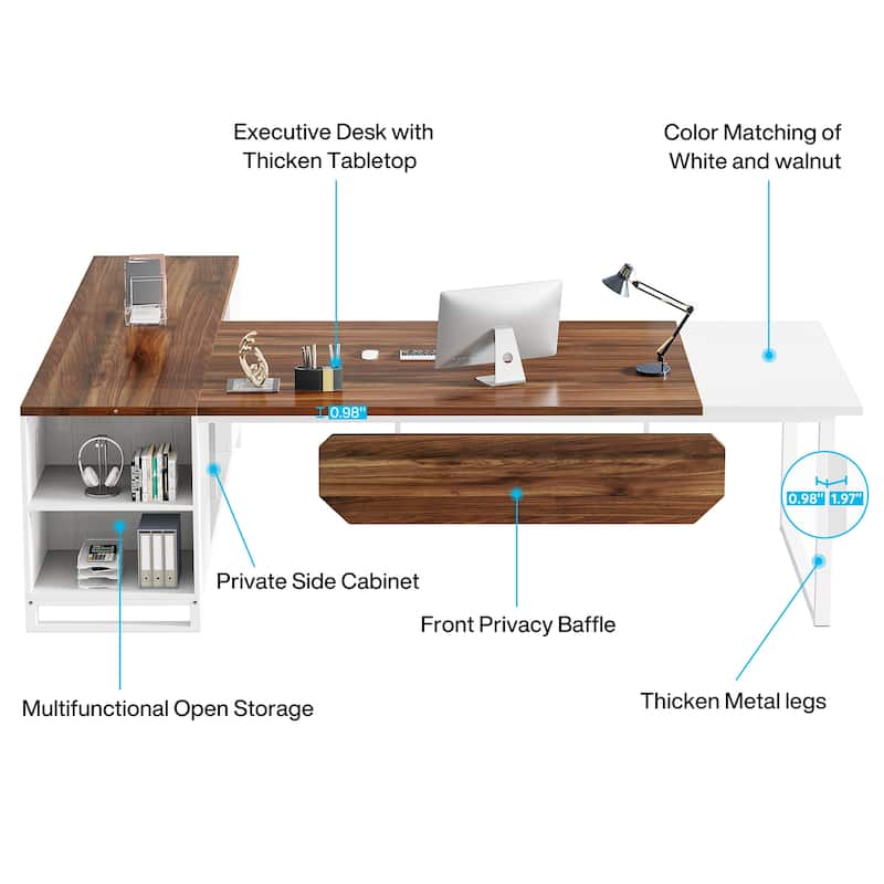 70.8" Executive Desk with 55" File Cabinet, Modern L Shaped Computer Desk with Storage Shelves and Cabinet