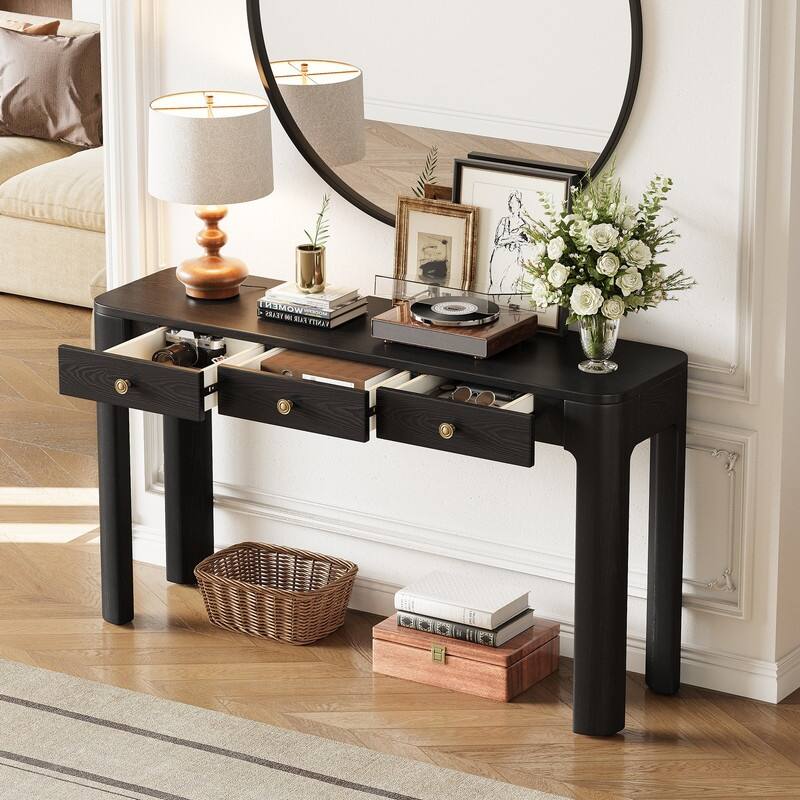 Rustic 52" Console Table with Drawers and Curved Legs for Entryway or Living Room Decor