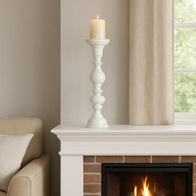 Naze Tabletop Candle Holder with Turned Accents, 23 Inch White Resin