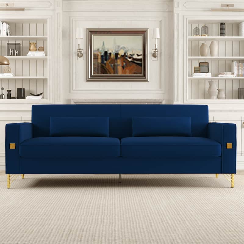 Velvet 3-seater Sofa with Gold Accents - Retro Blue