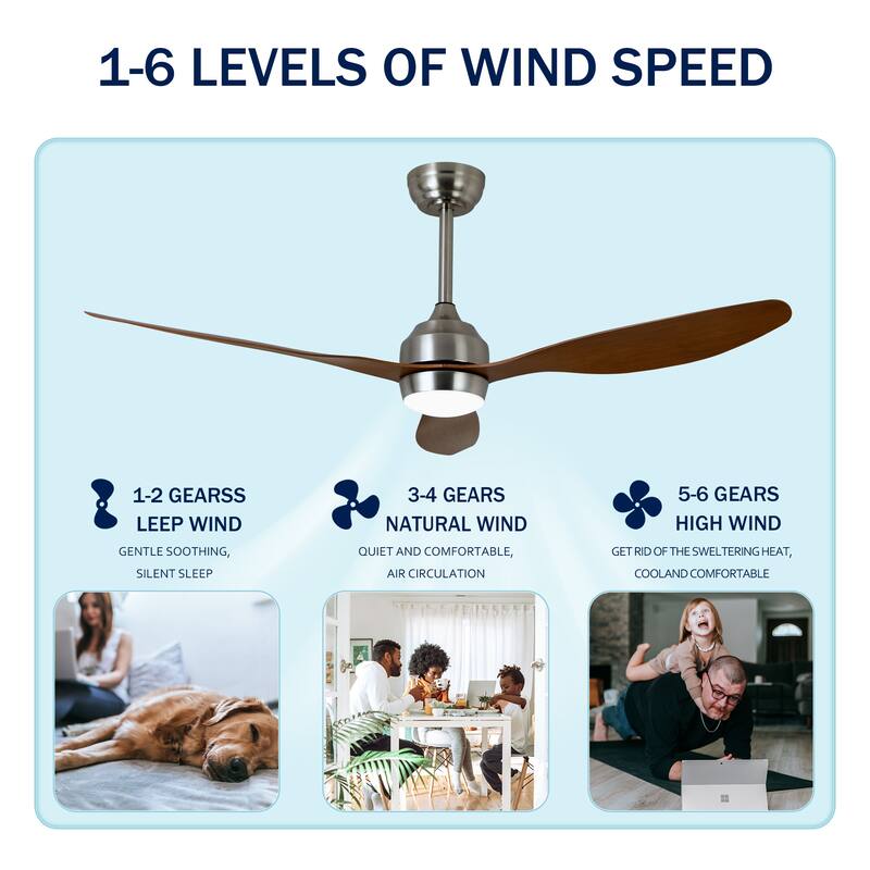 52" Ceiling Fan with Lights Quiet DC Motor 3 ABS Blade Ceiling Fans 6 Speed Levels,Reversible Ceiling Fan